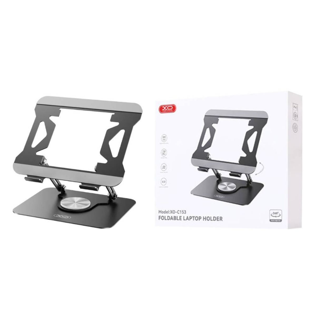 XO C153 Adjustable Foldable Laptop Stand with 360° Rotating Base | Aluminum Laptop & Tablet Holder for Up to 17.3 Inch