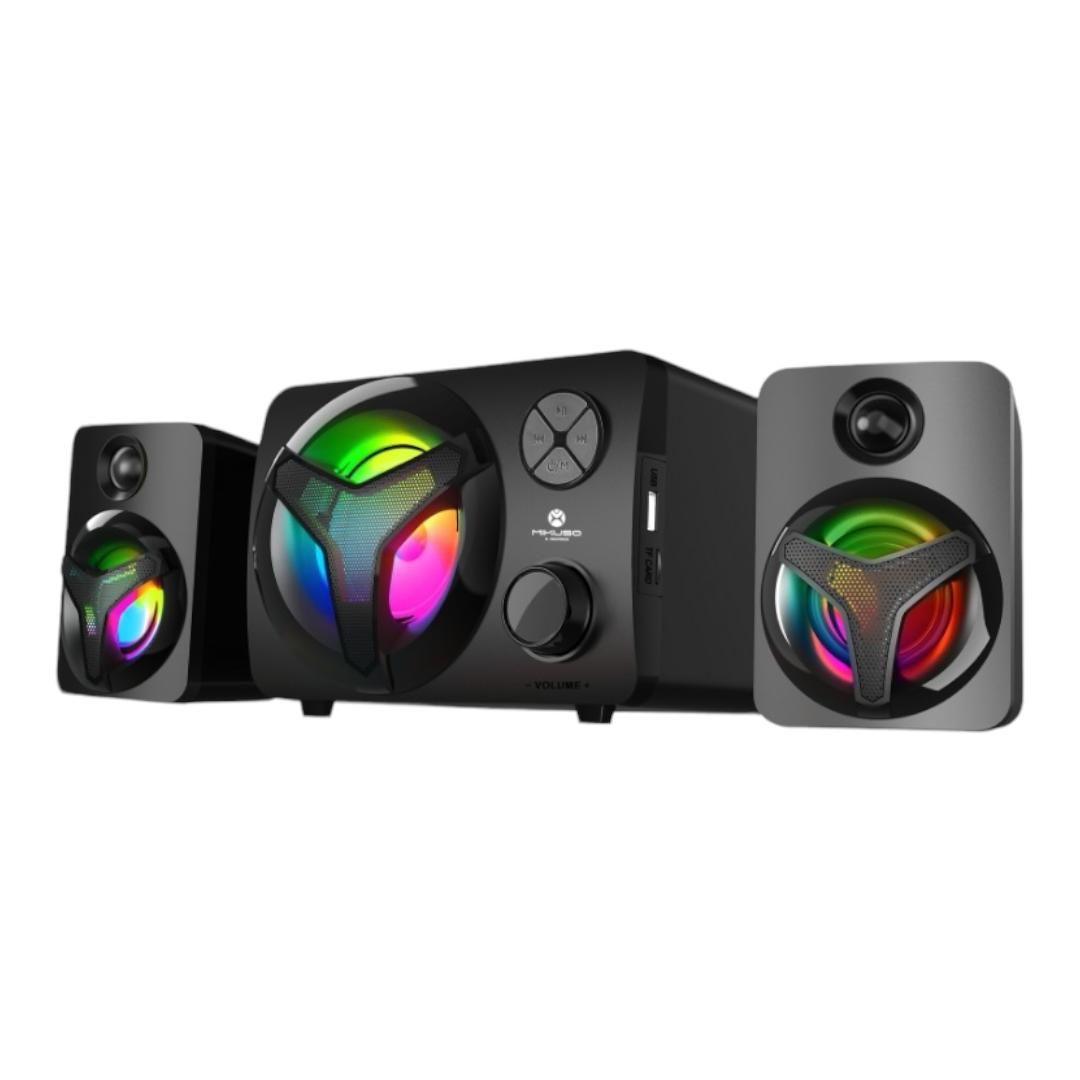Mikuso SPK-F10 2.1 Channel Bluetooth Speaker System | 16W RGB Subwoofer Desktop PC Speakers with FM Radio, USB, AUX & TF Card