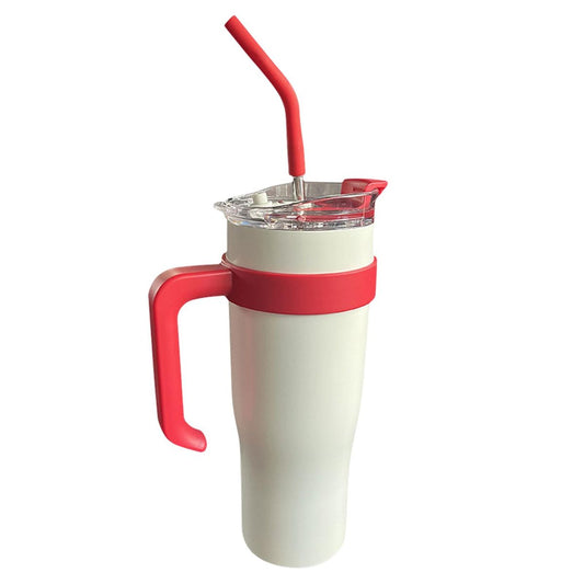 1.2L Double Wall Stainless Steel Insulated Travel Mug with Handle, Straw & Leakproof Lid | Large Vacuum Tumbler