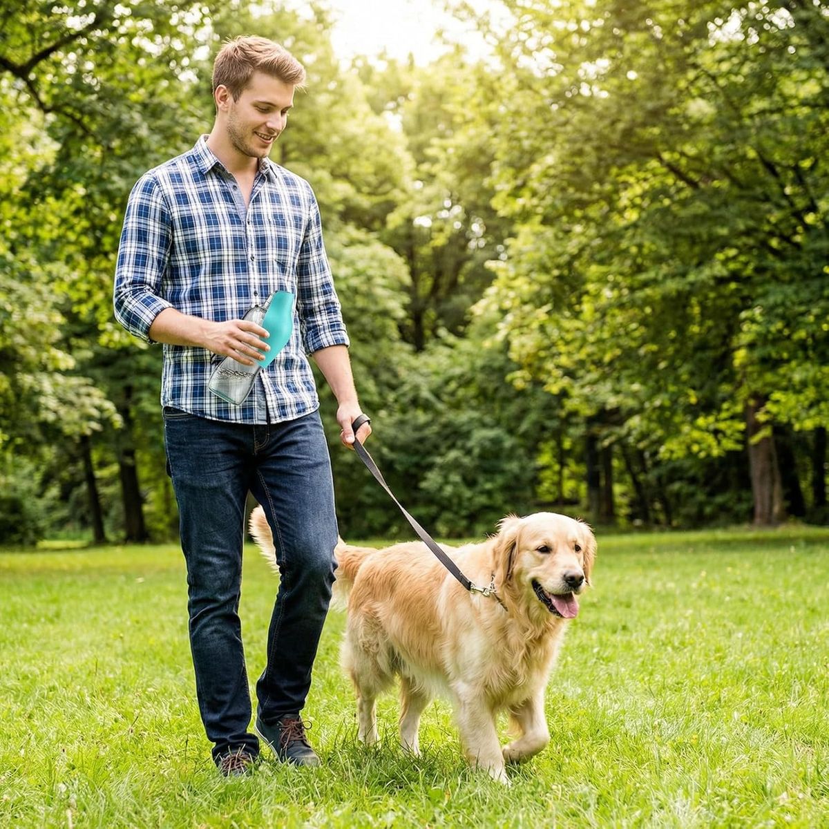 Portable Dog Water Bottle 800ml – Foldable Travel Water Bottle with Drinking Cup & Strap for Dogs