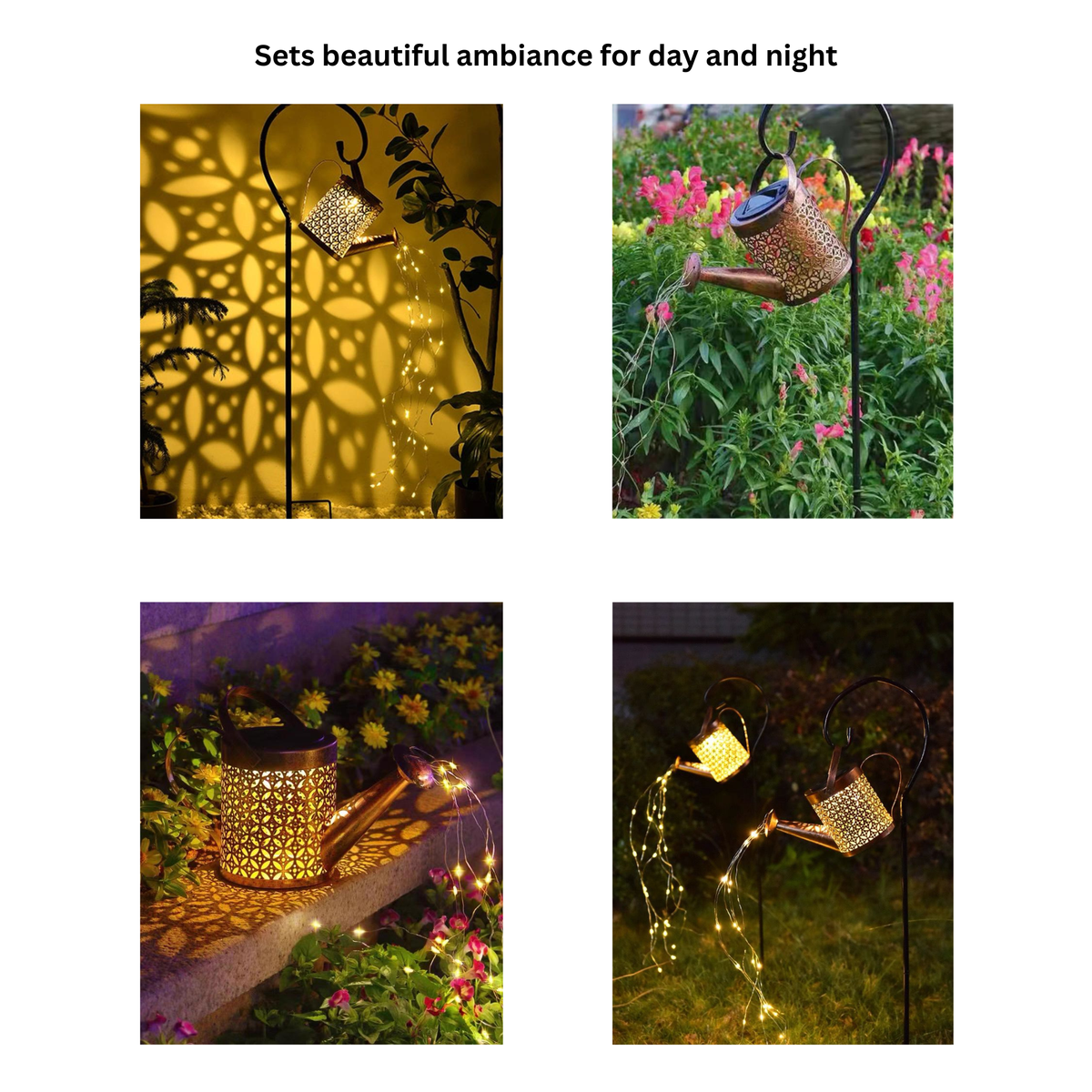 Outdoor Solar Watering Can Garden Light with LED Fairy String Lights | Waterproof Decorative Landscape Stake Lamp